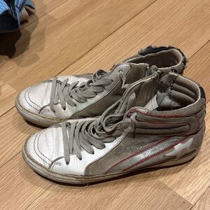 GGDB Golden Goose Slide High-Top Pearl White Sneakers with Red Accent